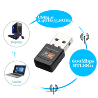 Adaptor Nirkabel Mini USB Internal Kecepatan 600Mbps untuk Windows 7/8/11 Tersedia