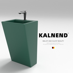 อ่างล้างหน้าทรงสี่เหลี่ยมแบบตั้งพื้นเซรามิก Kalnend แบบรูเดียว ผิวเรียบ สำหรับห้องน้ำ - Product Image 4