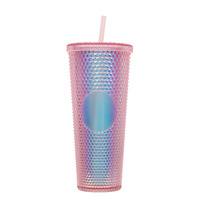 Vasos de plástico con pajita de plástico botella de agua con pajita deporte botella de agua de plástico termo de gran capacidad