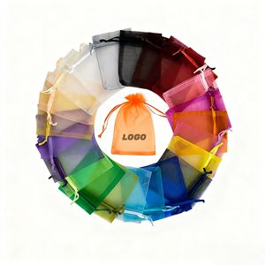 Sacs cadeaux en organza personnalisés avec logo pour mariages, pochette à cordon pour emballage de bonbons, vente directe d'usine - Product Image 1