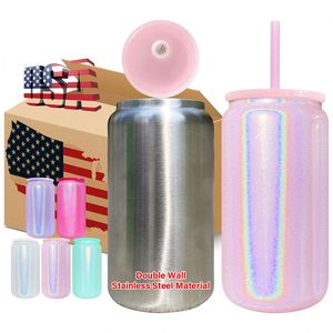 Shimmer Glitter Colorful 16oz Stainless Steel Can Tumbler Double Walled Vacuum Insulated Soda <b>Beer</b> - Product Image 3