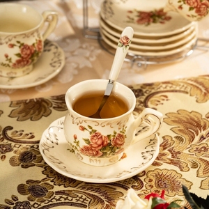Tasse à café en céramique de luxe léger européen, pratique pour le thé anglais de l'après-midi, pour la maison et le bureau, ensemble de tasses à thé fleuri - Product Image 5