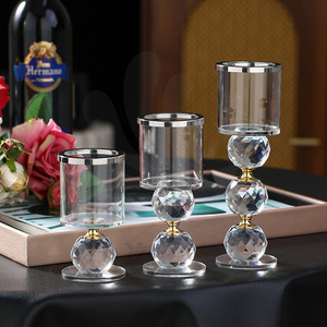 Crystal Candle Holders Glass Stemmed With Faceted Base Home Decoration - Product Image 2