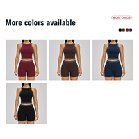 Set Bra Olahraga Wanita dan Celana Pendek Pinggang Tinggi, Set Yoga Workout, Pakaian Olahraga Bernapas untuk Gym