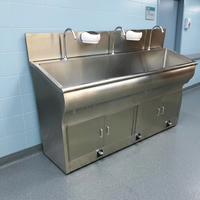 Évier médical ergonomique Hochey en acier inoxydable 304 de haute qualité, à dossier bas, pour trois personnes, idéal pour salles d'opération hospitalières