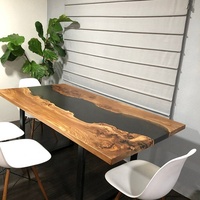 Tables de salle à manger en résine époxy à bord naturel, en gros d'usine, avec dessus en bois de noyer massif, en stock, 2,5 x 2,5 pieds, pour ensembles de salle à manger