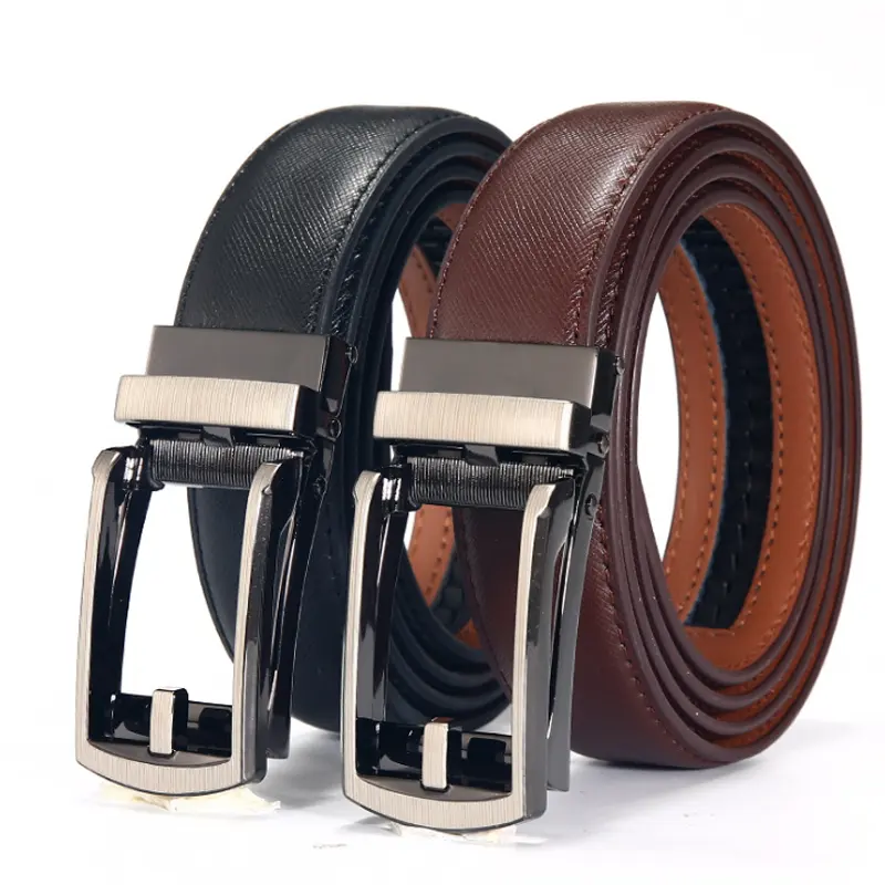 New design fashion split genuine leather men belt with metal automatic buckle for male black coffee high quality