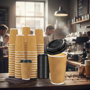 Confezione da 50 Bicchieri da Caffè Usa e Getta Isolati da 16 oz con Coperchi, Bicchieri in Carta Ondulata Resistenti allo Strappo per Asporto, con Cannucce Incluse - Product Image 3