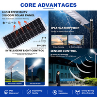 Lampadaire solaire intégré étanche IP65 avec capteur de mouvement pour rues et parcs, dernière conception, 100W, 150W, 200W
