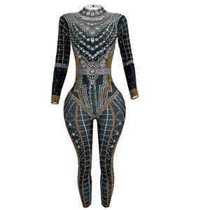 Body Nefertiti con Diamanti, Tuta con Strass, Costume da Ballo per Festival, Outfit da Club, Abbigliamento per Drag Show, Tuta Intera - Product Image 1