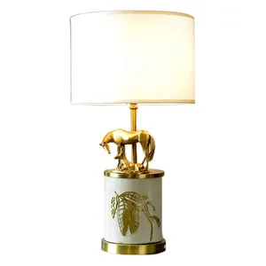 art decor polished brass horse table Lamp with Ceramic marble desk lamp for house decoration