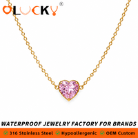 Fabricant de bijoux personnalisés LUCKYJIU, collier pendentif cœur en acier inoxydable plaqué or 18 carats, étanche, avec CZ rose délicat pour femmes