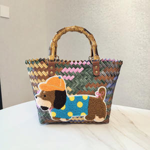 Sac de plage en coton moderne vintage rayé Weenie Dog pour femmes avec pendentif en corde de nylon et portage <span class=keywords><strong>à</strong></span> la main - Product Image 4