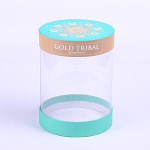 Customized Round Paper Box Flower Gift Box Pvc Transparent Clear Window Cylinder Wedding Packing Cake Box