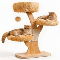 Nouveau modèle d'arbre à chat en bois de luxe avec lit isolant intégré et griffoir, doté de balles interactives suspendues