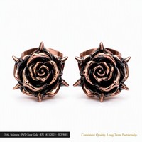 Boucles d'oreilles clous en acier inoxydable 316L, motif rose épineuse, plaqué or rose PVD, bijoux statement gothiques à pointes de rose noire, OEM ODM personnalisé