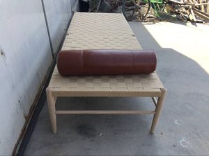 モダンな北欧デザイン無地オークウッドデイベッド木製リビングルームベルト織り機能 - Product Image 2