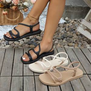 Sandalias de mujer, tacones planos para mujer, sandalias romanas informales con punta de clip, verano 2025, correa cruzada de banda estrecha, zapatos de playa para mujer - Product Image 2