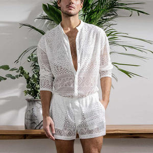 King Mcgreen Star Summer New Hollow Out Sexy Lace Shorts Shirt set abbigliamento moda <span class=keywords><strong>uomo</strong></span> Trendy Elegant Beach - Product Image 2