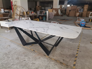 Foshan <strong>Square</strong> <strong>Dinning</strong> Italian White Marble Top High End Quality Black Metal Leg 6 Seaters Dining <strong>Tables</strong> and Chairs Set - Product Image 5
