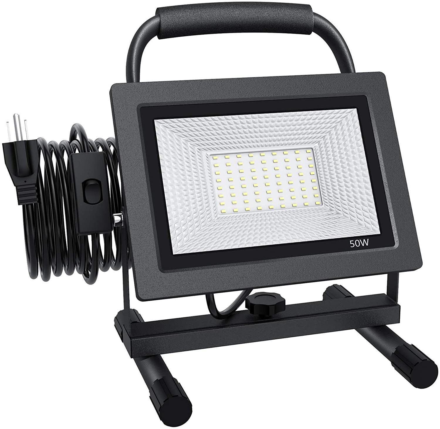 50W LED Work Light, Super Bright Flood Light with 5ft Cord & Stand, IP65 Waterproof Portable Job Site Lighting