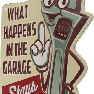 Panneau en métal gaufré « Ce qui se passe dans le <span class=keywords><strong>garage</strong></span> » - Panneau de <span class=keywords><strong>garage</strong></span> amusant, panneau de style vintage pour la cuisine ou la « cave » du homme - Product Image 3