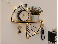 Étagères murales de salon décor à la maison fer + étagère murale en bois avec crochets suspendus porte-clés affichage étagère de rangement