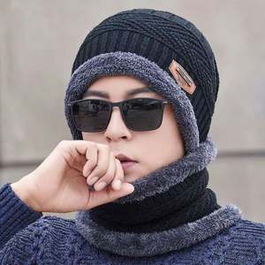 Ensemble bonnet d'hiver tricoté pour homme et femme, cagoule épaisse en laine avec écharpe intégrée, masque et bonnet R0780 - Product Image 5