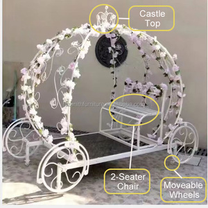 मिनीइंग व्हाइट हॉलिडे फेस्टिवल वेडिंग हॉर्स कैरिज आयरन प्रॉप्स कद्दू कार्ट सजावट दुल्हन और दूल्हे के लिए पहियों पर - Product Image 4