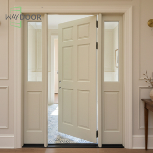 Porte d'entrée simple personnalisée avec inserts en verre, 2 panneaux latéraux, finition 6 panneaux surélevés, en bois massif de chêne acajou - Product Image 2