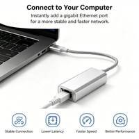 Adaptateur Ethernet USB-C Gigabit 1000 Mbps RJ45 avec puce RTL8153E, dongle LAN tressé en aluminium pour ordinateur portable, iPad, MacBook, 100 % OEM