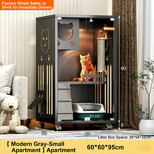 Villa per Gatti Multistrato in Legno Massello Direttamente dalla Fabbrica, Struttura per Arrampicata, Casa per Animali Integrata, Stile Moderno di Lusso - Grigio - Product Image 2