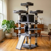 Arbre à chat multifonctionnel en bois avec maisonnette fermée et lit confortable