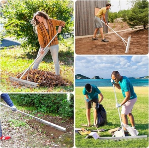 Râteau de jardinage en aluminium à bordure renforcée, 36 pouces, avec manche antidérapant détachable, pour nivellement de pelouse et élimination des débris – Vente directe usine - Product Image 2