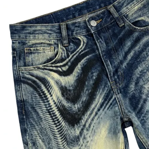 Jean évasé délavé dégradé bleu et blanc pour homme WangSheng, style vintage Y2K streetwear hip-hop décontracté, unisexe - Product Image 3