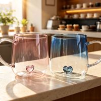 Mug en verre borosilicate 400 ml, résistant à la chaleur, tasse à café colorée avec une jolie poignée, tasse à lait, thé, eau