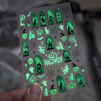 Autocollants pour ongles TSZS Halloween Glow in the Dark 5D, écologiques, gothiques, sorcière, vitrail, fantôme, crâne, pour nail art