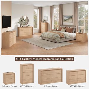 2 <b>Drawer</b> Nightstand with Built-In Charging Station Recessed Pull Handle Bedside Table Thickened Frame & Unique - Product Image 2
