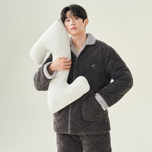 Pigiama Invernale <span class=keywords><strong>da</strong></span> <span class=keywords><strong>Uomo</strong></span> in Pile Grigio Scuro, Durevole, Confortevole, Caldo e Traspirante, con Maniche Lunghe e Motivo a Rombi - Product Image 4