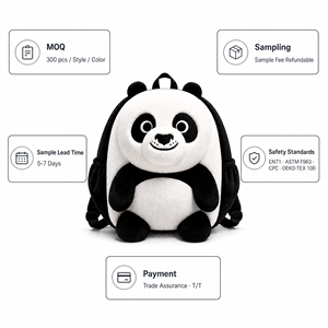 Sac à dos en peluche Panda personnalisé, usine OEM ODM, sac d'école mignon en forme d'animal pour enfants et poupée <span class=keywords><strong>de</strong></span> 18 pouces, couleur et logo personnalisés - Product Image 3