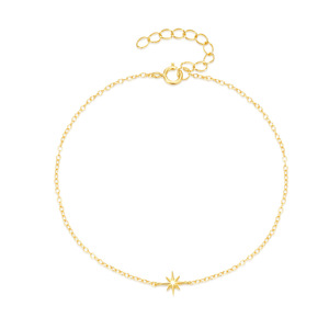 Nuovo Bracciale da Donna JOYE in <span class=keywords><strong>Argento</strong></span> Sterling <span class=keywords><strong>925</strong></span> con Stella a Otto Punte Liscia e Placcatura in Oro Vero, Stile Minimalista Elegante INS - Product Image 1