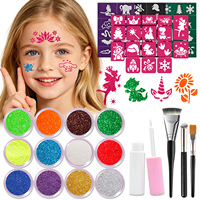 Kit de peinture pour le visage à base d'eau avec paillettes pour enfants, peinture corporelle professionnelle lavable avec pinceaux pour festivals et fêtes d'anniversaire