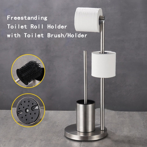 <span class=keywords><strong>Portascopino</strong></span> per WC con <span class=keywords><strong>Portarotolo</strong></span> da Terra in Acciaio Inox per Bagno Moderno - Product Image 2