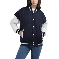 Veste universitaire unisexe bleu marine et blanc, coupe classique, style baseball, en toile, à capuche, épaisse, pour l'automne, décontractée, design preppy, boutonnée sur le devant