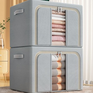 Grande boîte de rangement en tissu pliable de 100 L avec double compartiment <span class=keywords><strong>pour</strong></span> vêtements, literie, organisation de la maison - Product Image 3