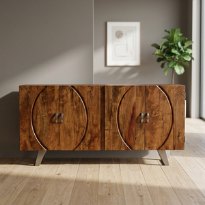 Mueble de TV Ajustable de Madera Maciza de Acacia con Borde Natural, Estilo Industrial Vintage, para Sala de Estar, Muebles para el Hogar - Product Image 3