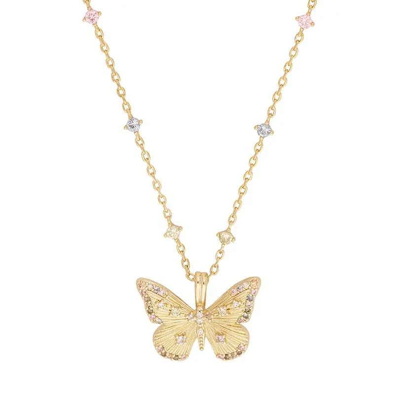 Gemnel unique fun design S925 rainbow cz butterfly decorations pendant necklace
