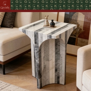 Table d'appoint de salon GOLDKING, blanc, gris, noir, marbre rayé, piétement en arche, OEM ODM, sur mesure, directement de l'usine - Product Image 3