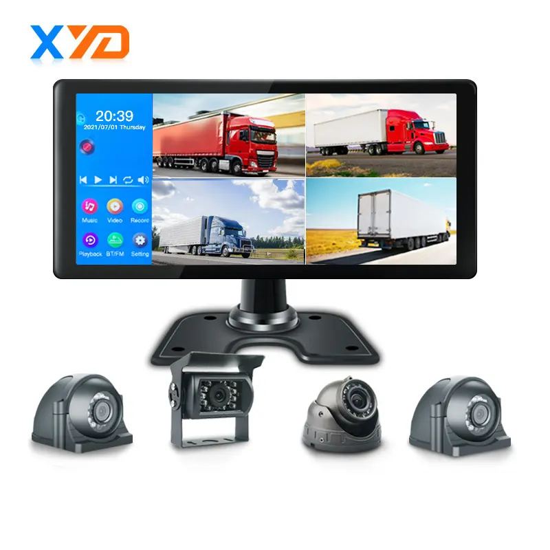 Caméra DVR 4CH de voiture 10.36 pouces rétroviseur de tableau de bord 720P enregistreur vidéo de conduite caméra de tableau de bord pour camion logistique