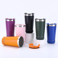Cangkir musik isi ulang USB 20oz, Tumbler vakum Bluetooth Cerdas, cangkir bir gigi biru baja tahan karat dengan Speaker